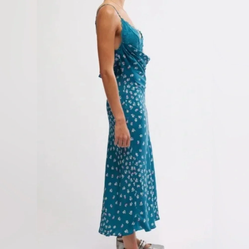 NWT Free People Gossamer Glow Midi Slip Dress Medium Deep Lagoon Combo - Picture 4 of 12
